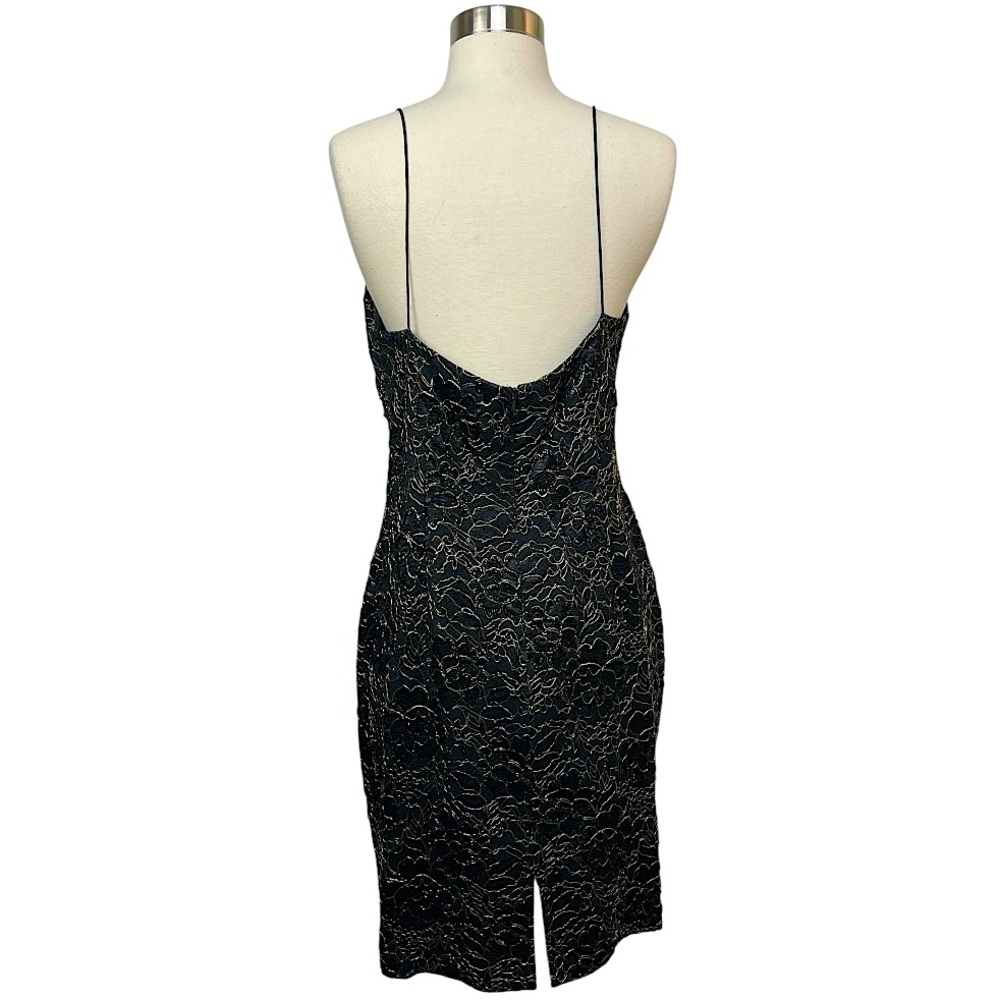 Carmen Marc Valvo Vintage 90s Black Gold Lace Beaded Mini Dress Sheath 10 Med - Picture 10 of 16
